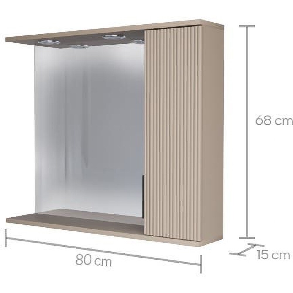 Oglinda baie cu dulap SANITOP Estriado, 80 x 15 x 68 cm, bej