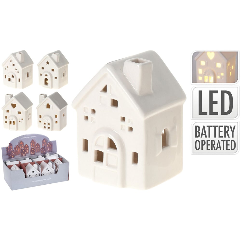 Decoratiune casuta LED, 8 cm, alb, diverse modele