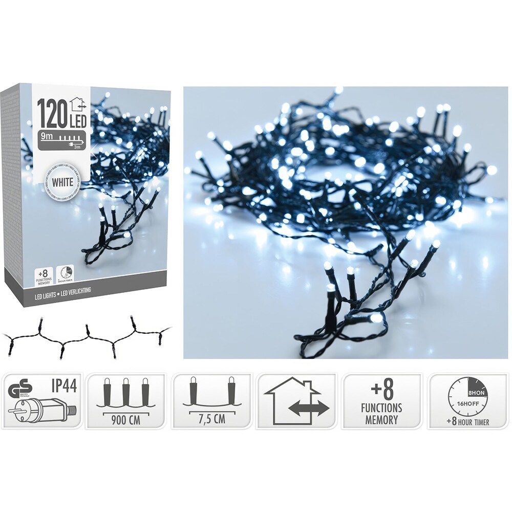 Instalatie Craciun interior/exterior, 120 LED-uri, 9 m, alb rece