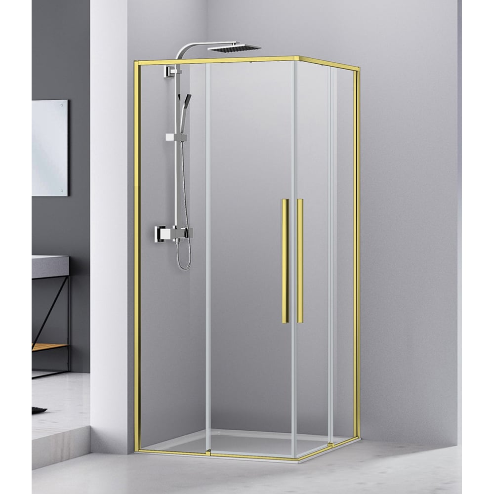 Cabina dus standard BELFORM Fortuna, patrata, aluminiu, 80 x 80 x 200 cm, sticla securizata 6mm, profil auriu