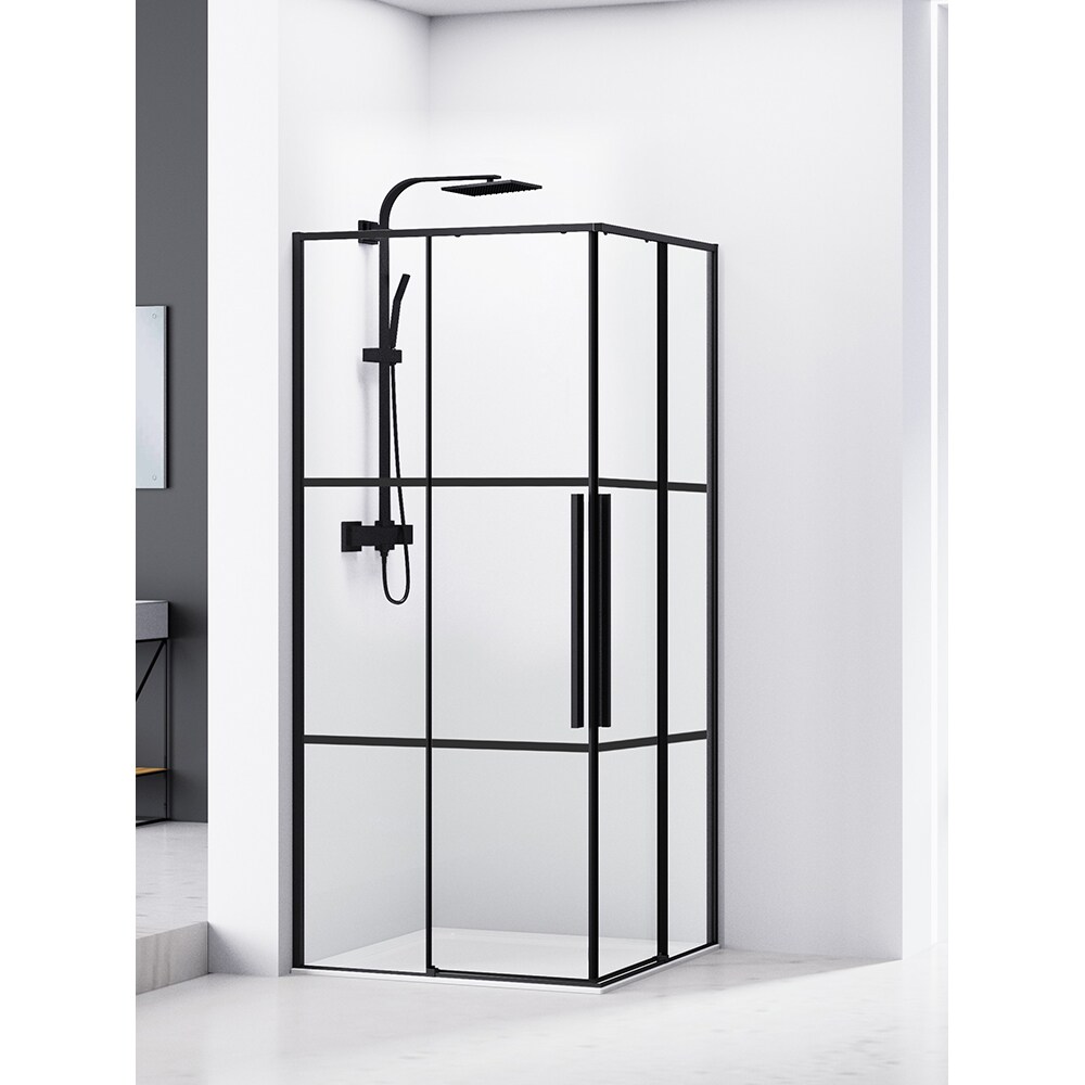 Cabina dus standard BELFORM Infinity, patrata, 80 x 80 x 200 cm, profil aluminiu, sticla securizata 6mm, negru