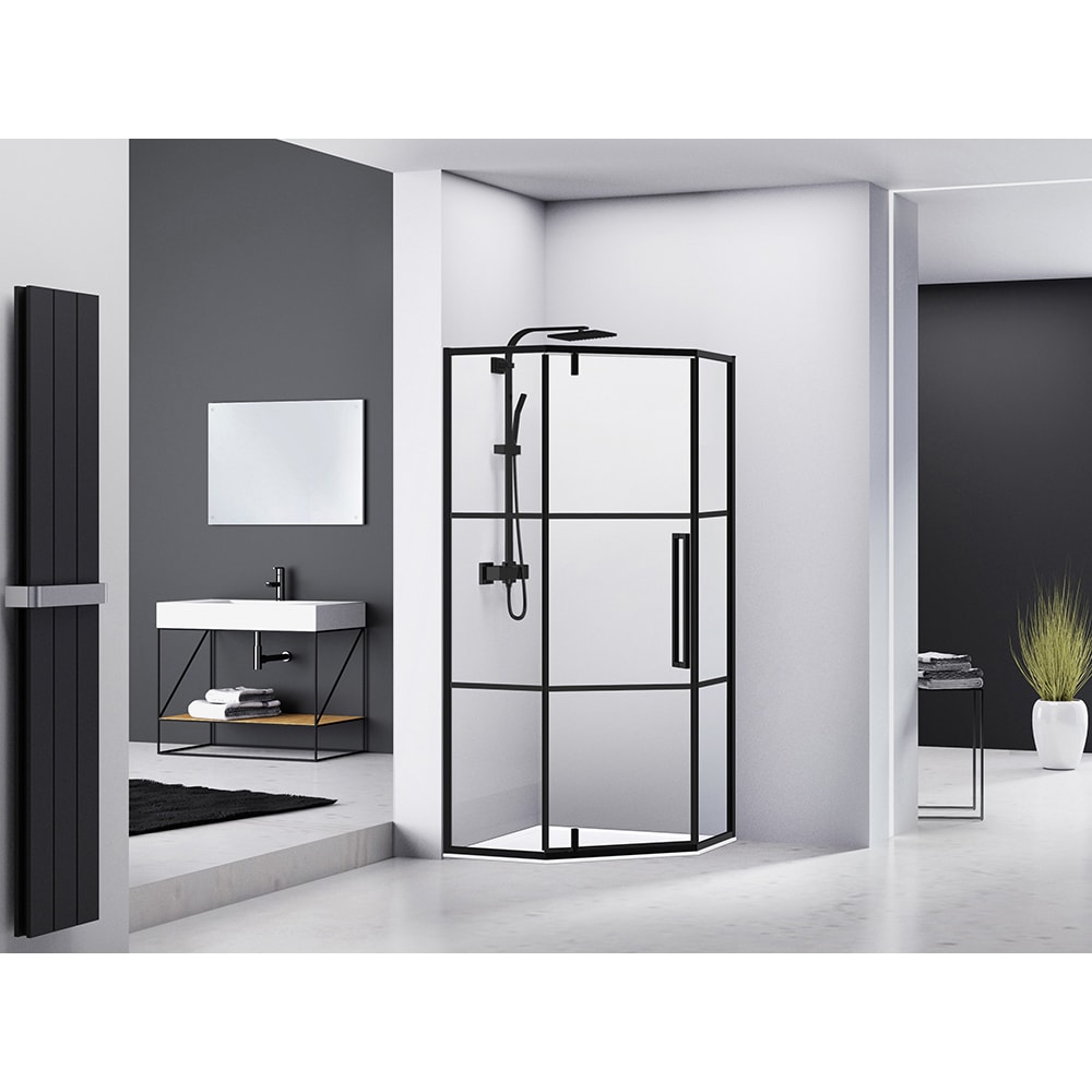 Cabina dus standard BELFORM Infinity, pentagonala, 90 x 90 x 200 cm, profil aluminiu, sticla securizata 6mm, negru