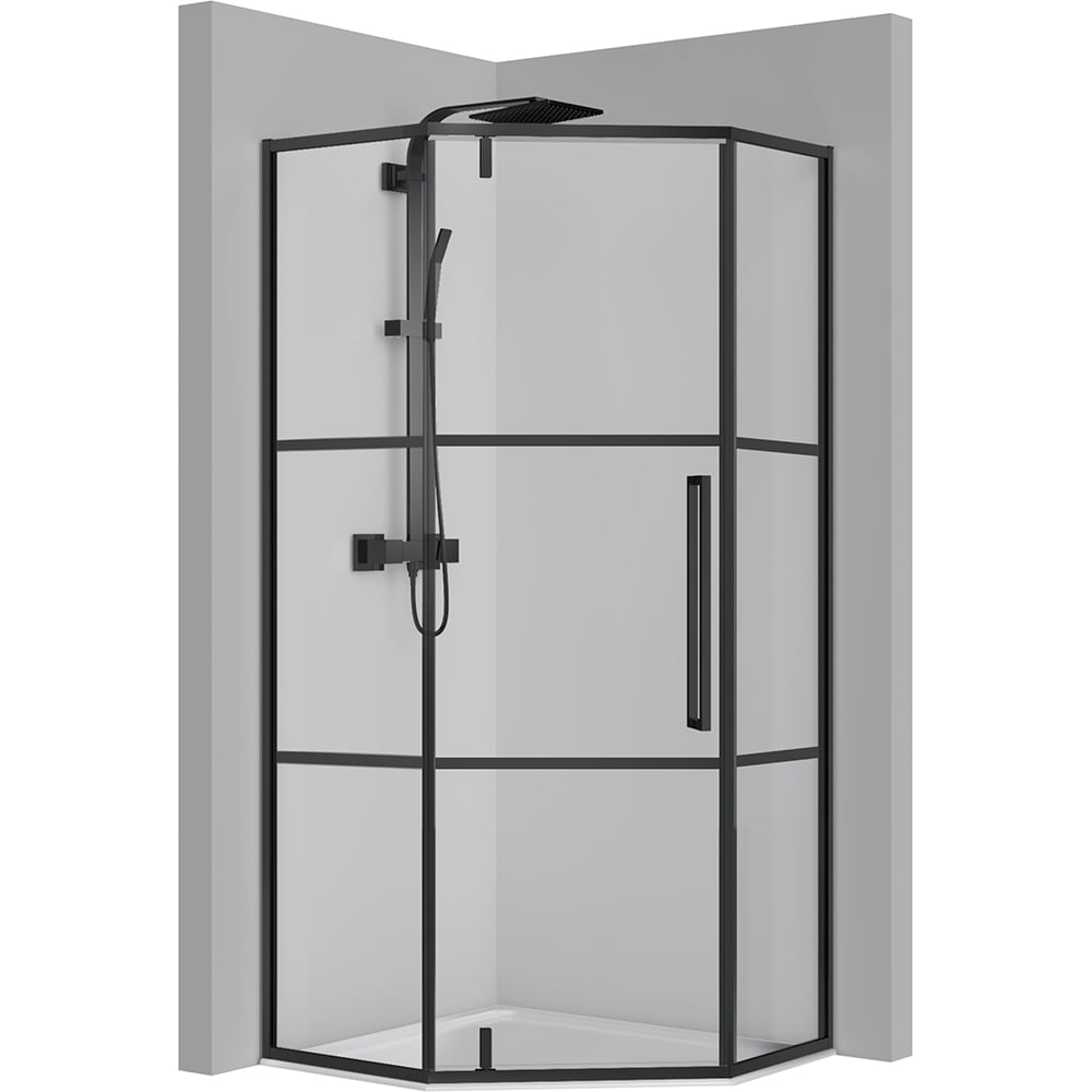 Cabina dus standard BELFORM Infinity, pentagonala, 90 x 90 x 200 cm, profil aluminiu, sticla securizata 6mm, negru
