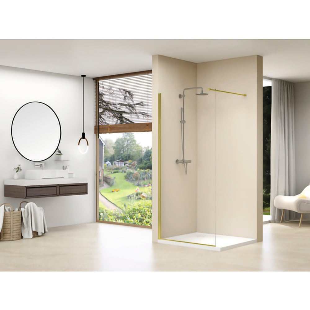 Paravan dus walk-in BELFORM Fortuna 27GL5035, aluminiu, sticla securizata transparenta, 100 x 200 cm, auriu