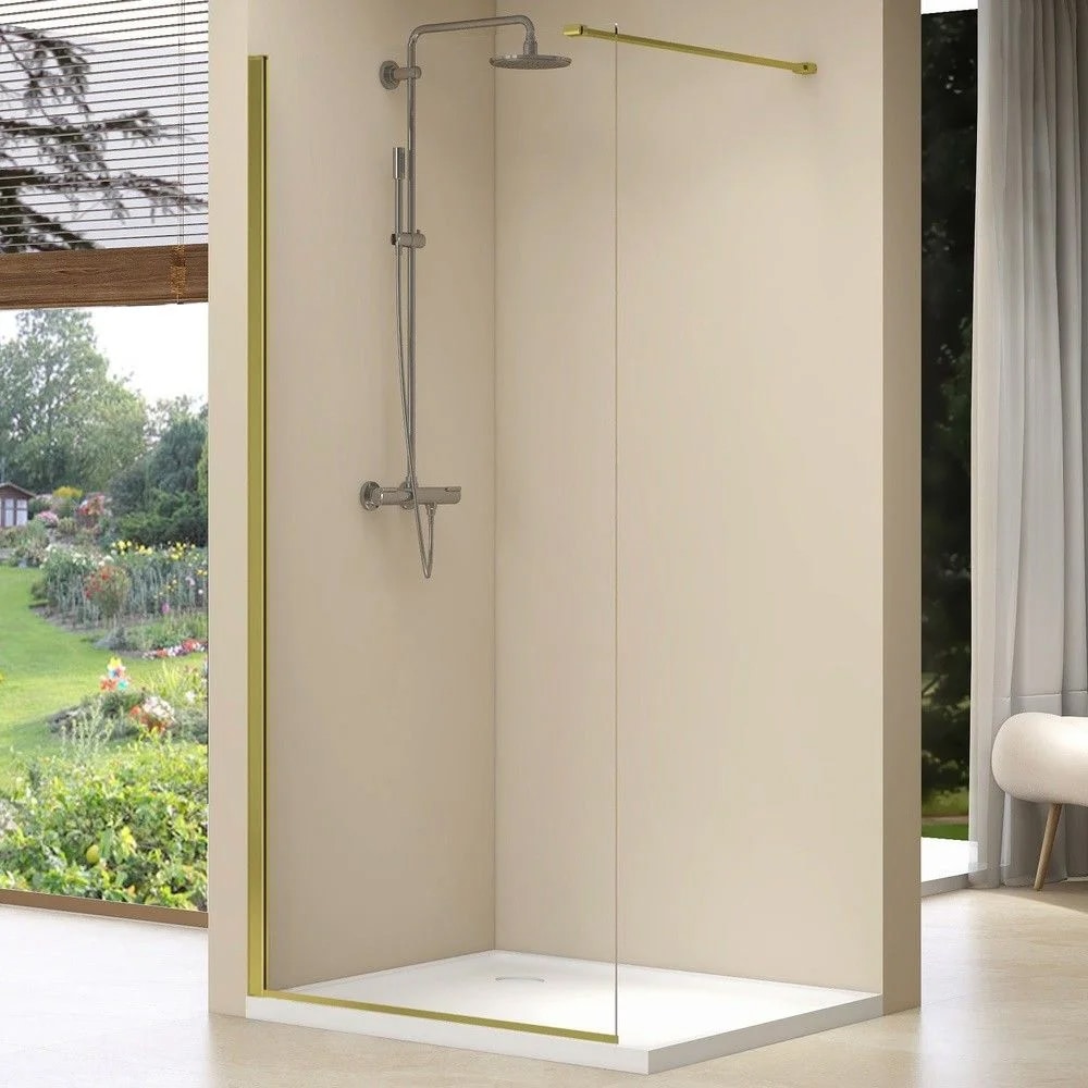 Paravan dus walk-in BELFORM Fortuna 27GL5004, aluminiu, sticla securizata transparenta, 90 x 200 cm, auriu