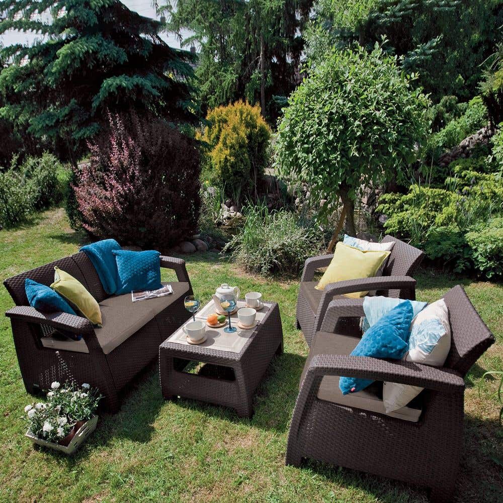 Set mobilier gradina Keter, 4 piese, perne, maro