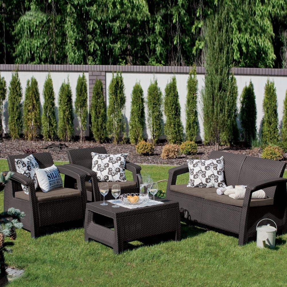 Set mobilier gradina Keter, 4 piese, perne, maro