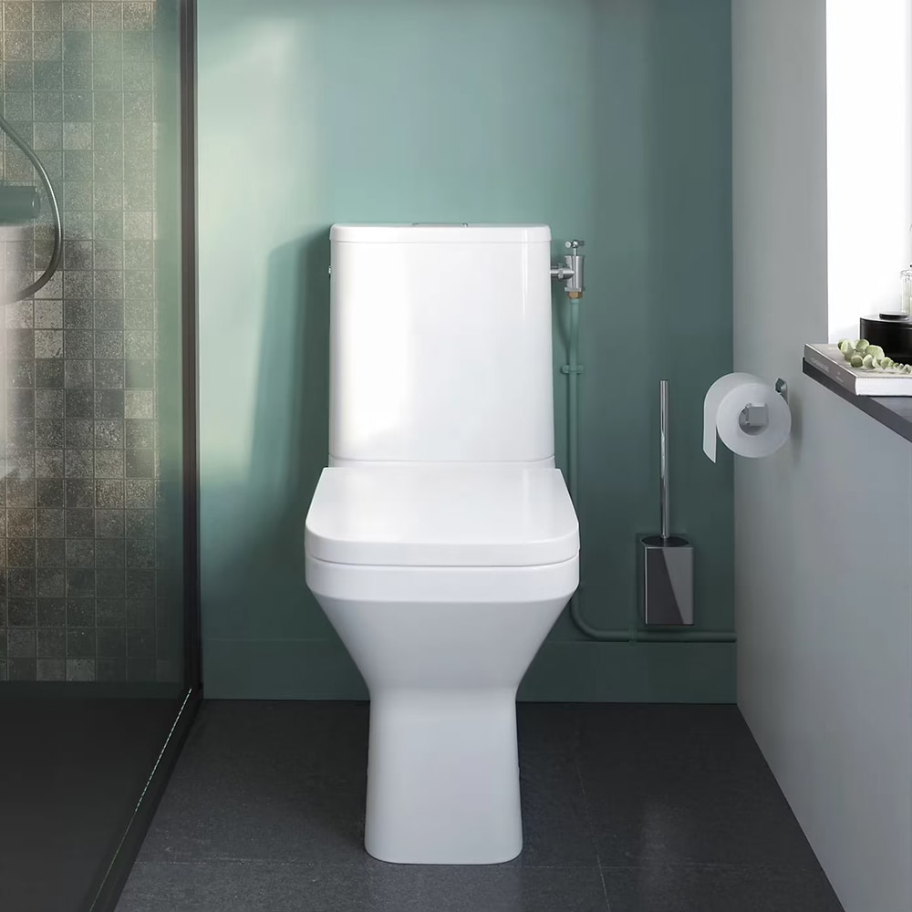 Set vas WC GoodHome Teesta, ceramica, evacuare orizontala, rezervor 3-4.5 l, Capac SoftClose, alb