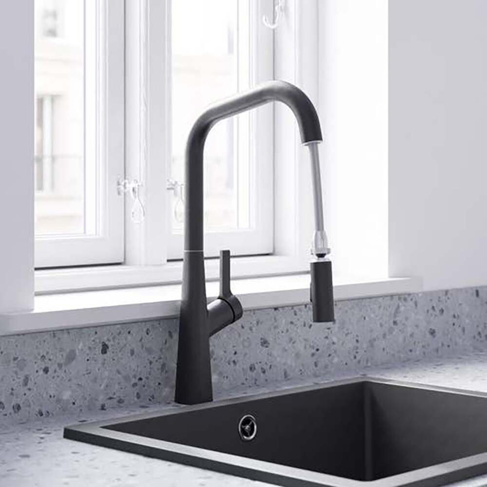 Baterie bucatarie GOODHOME Berne Swivel, extractibil, alama sanitara, negru