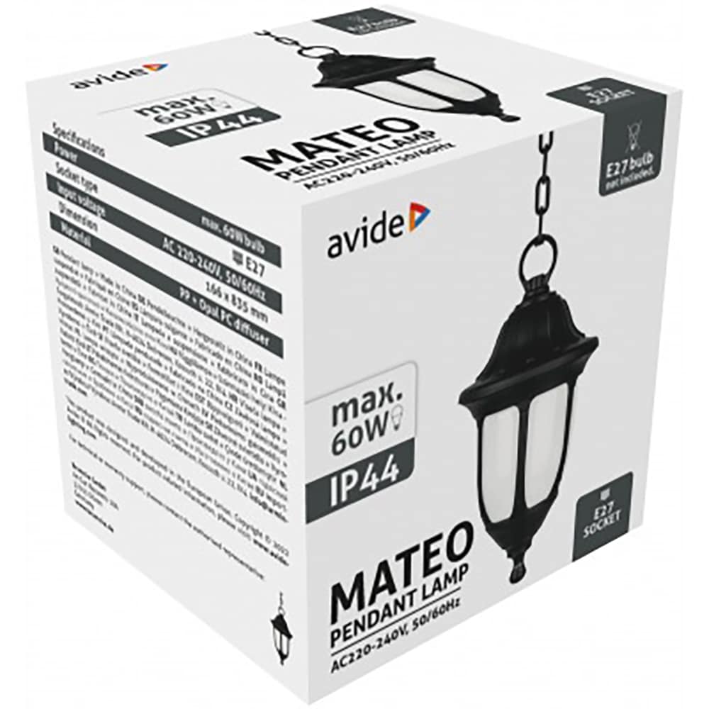 Lustra de exterior AVIDE, E27, 60W, IP44, negru