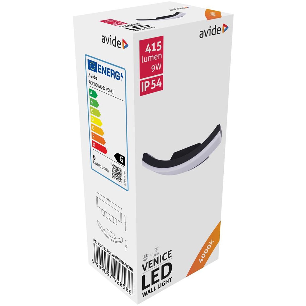 Aplica de exterior LED AVIDE Venice, 9W, IP54, negru