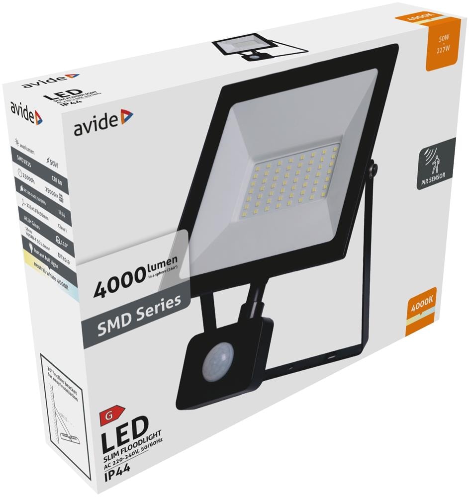 Reflector LED AVIDE, 50W, 4000lm, IP44, negru