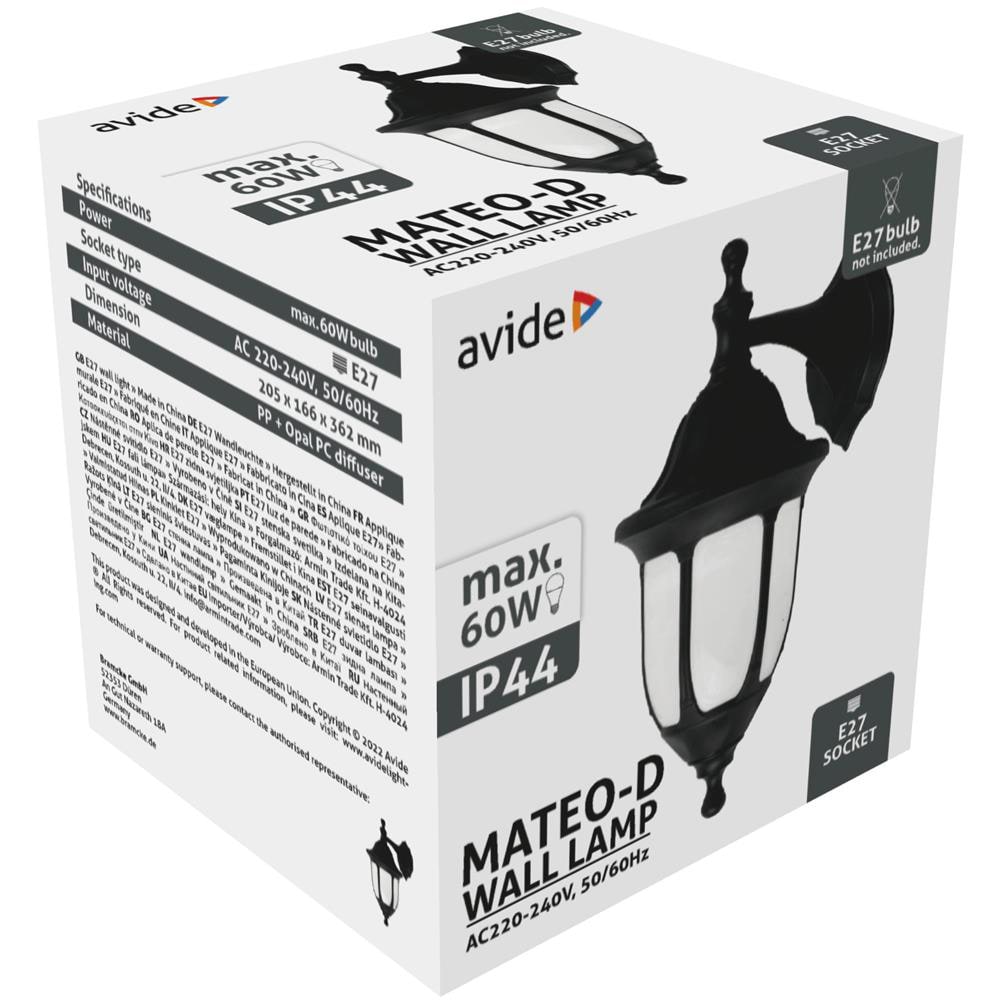 Aplica de exterior LED AVIDE Mateo-D, E27, IP44, negru