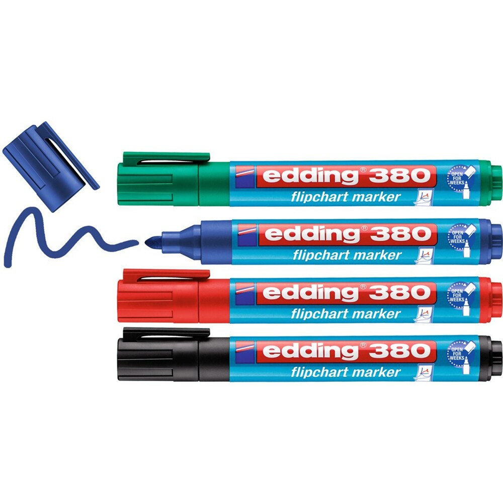 Set markere EDDING 380 pentru flipchart, varf rotund, 1.5-3 mm, 4 bucati, multicolor