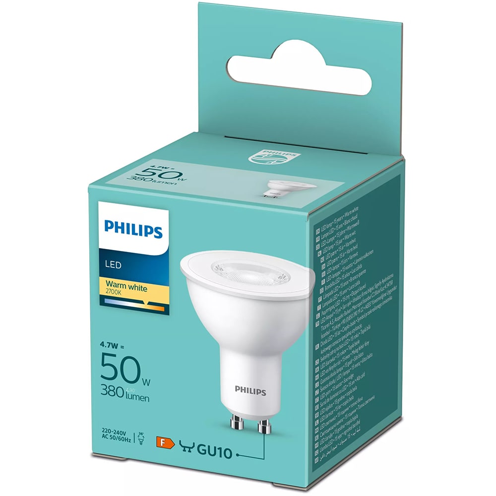 Bec LED PHILIPS 8719514353947, GU10, 4.7W, 380lm, lumina calda