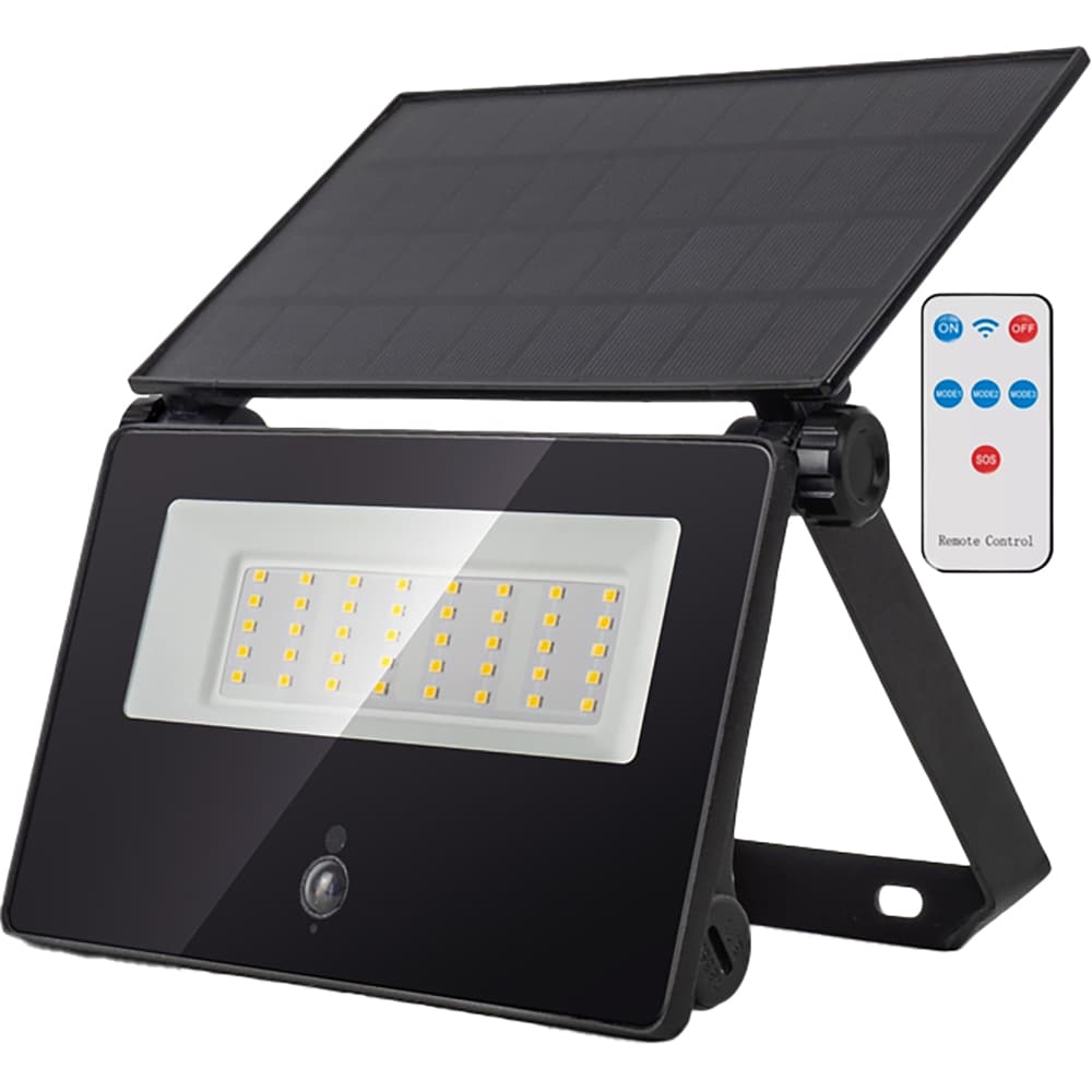 Proiector LED cu panou solar si senzor de miscare AVIDE, 10W, 1300lm, negru