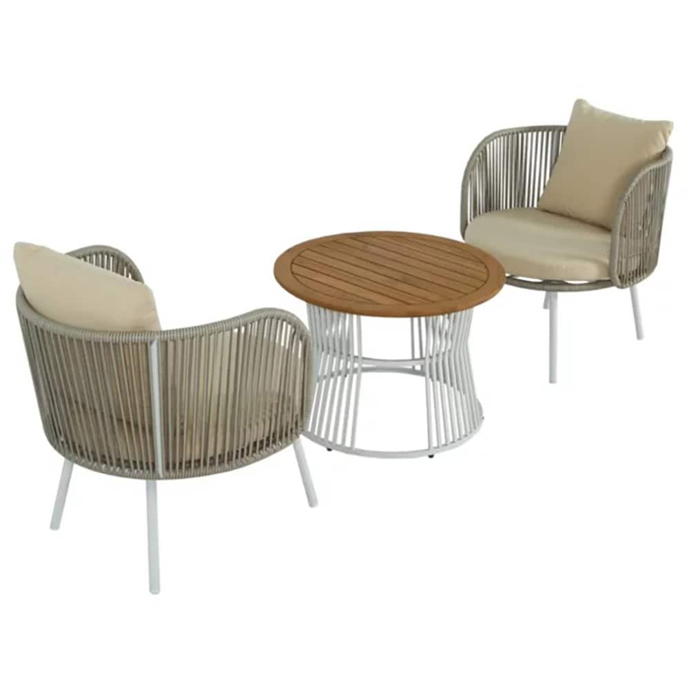 Set mobilier de balcon GOODHOME Nema, perne incluse, lemn si poliester, 3 piese, bej