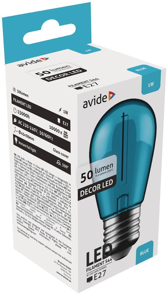 Bec LED AVIDE ABDLS44F-1W-B, 1W, E27, 50lm, albastru 