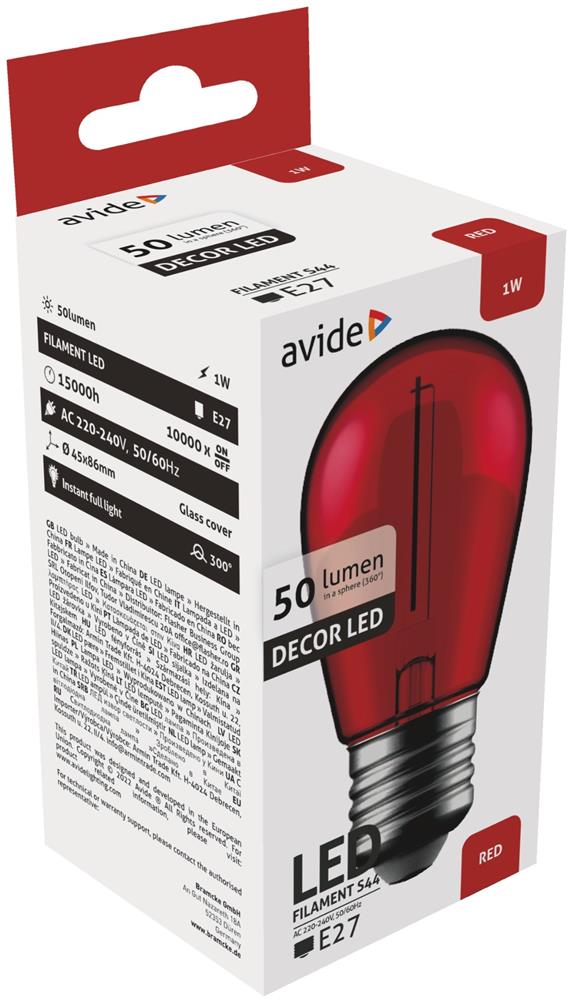 Bec LED AVIDE ABDLS44F-1W-R, 1W, E27, 50lm, rosu