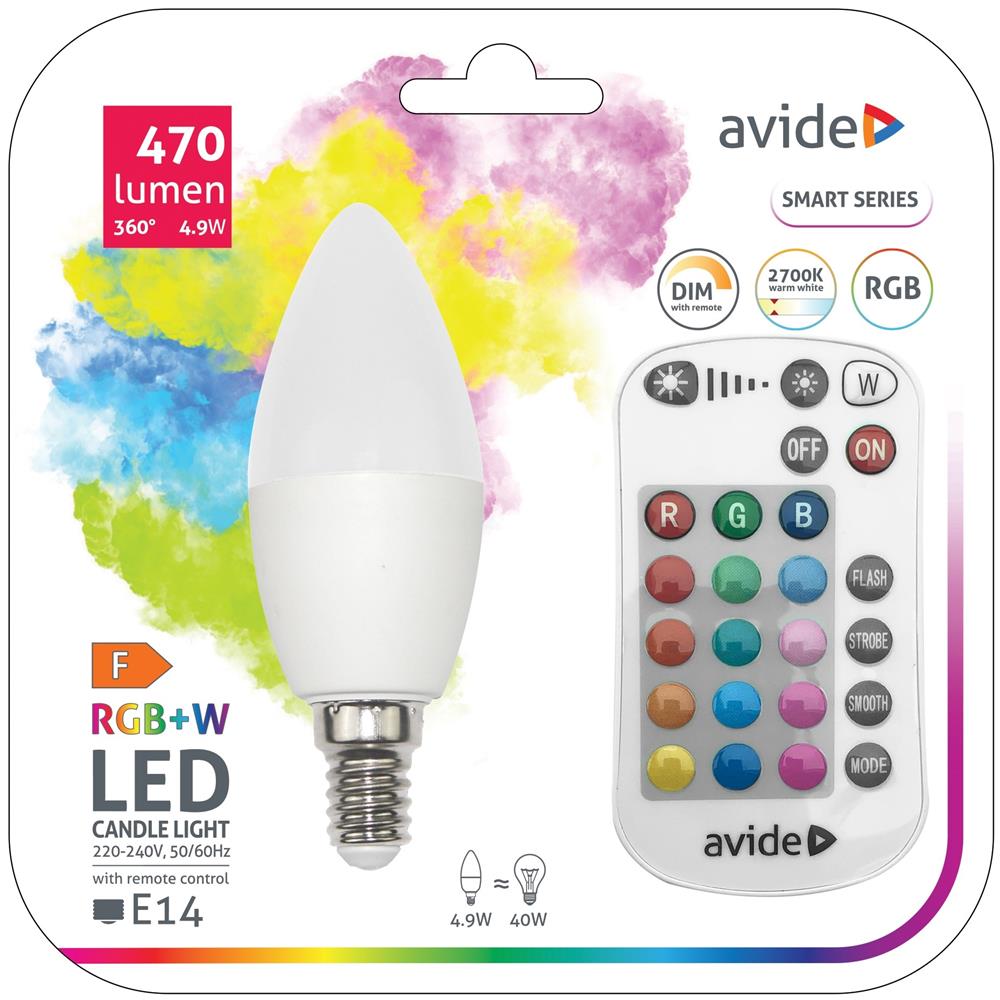 Bec LED smart AVIDE ASC14RGBW-4.9W-RC, E14, 4.9W, 470lm, 2700K