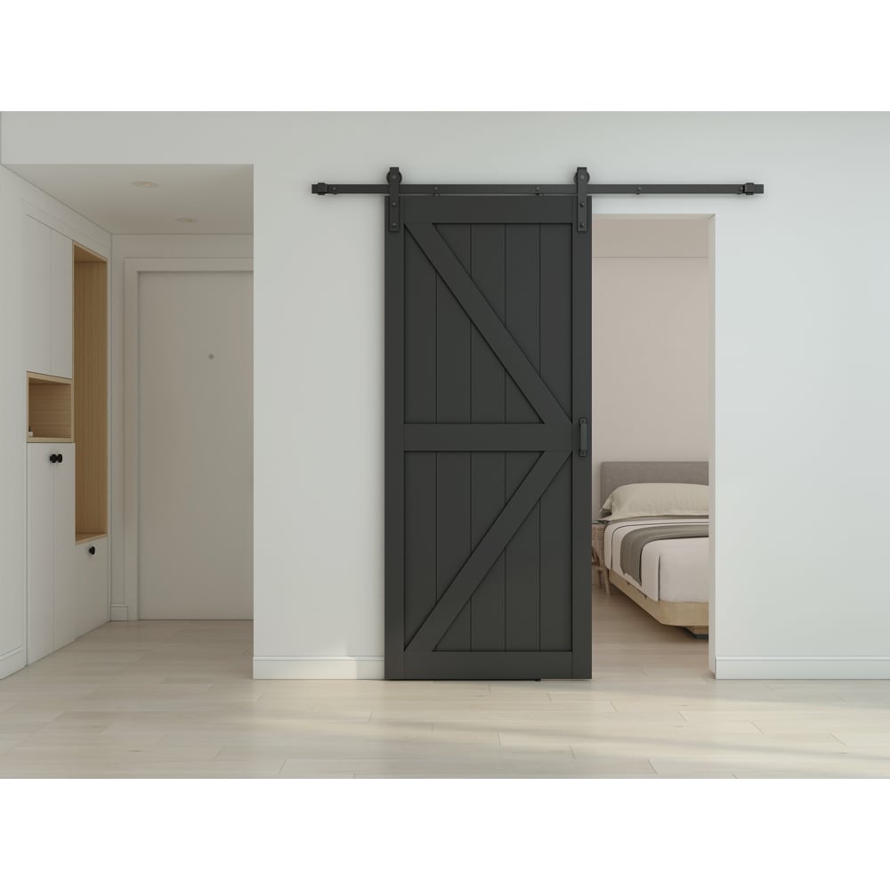 Sistem culisare usa interior, otel, 183 cm, negru