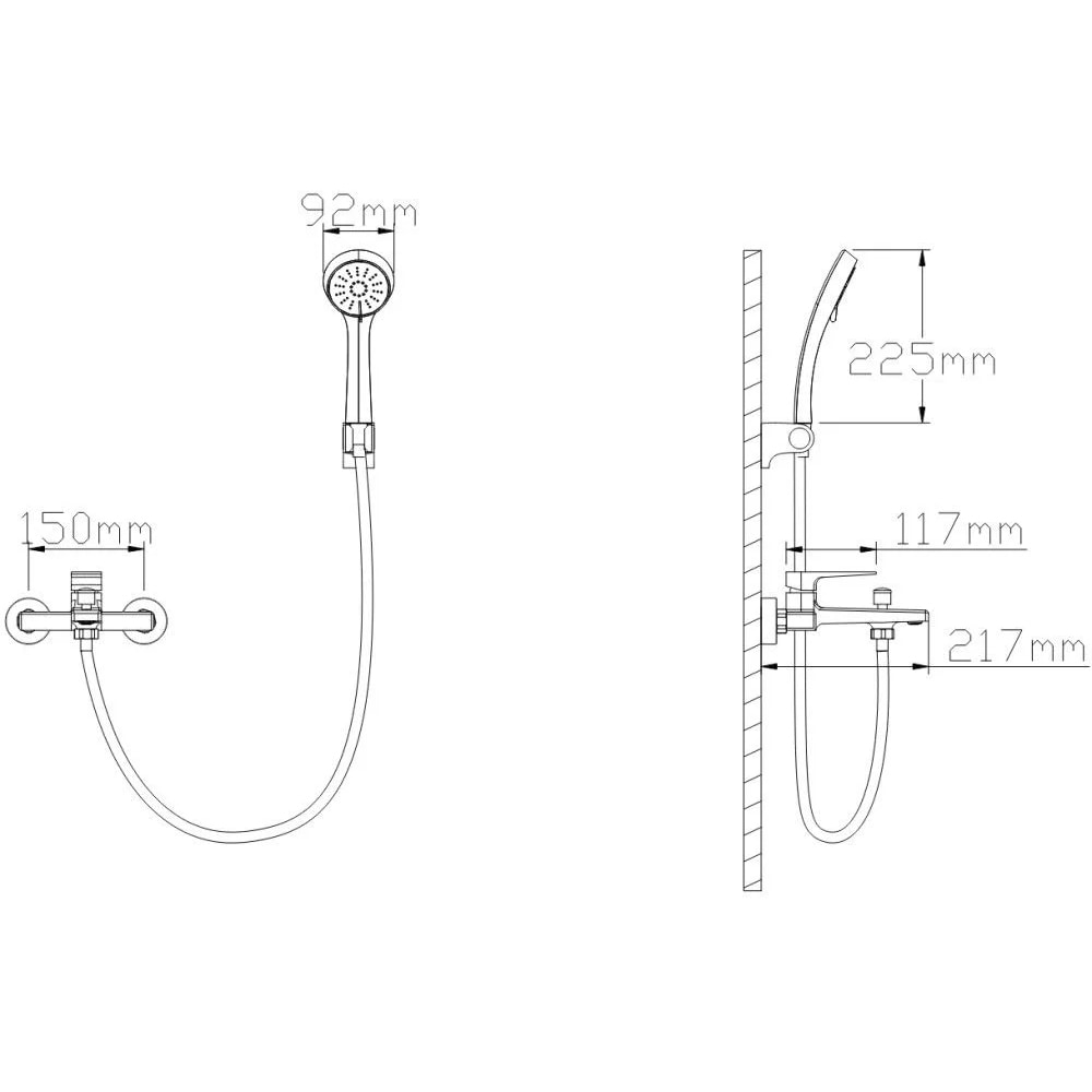 Baterie cada-dus CASABLANCA Plato PLT11, monocomanda, set de dus, alama, negru