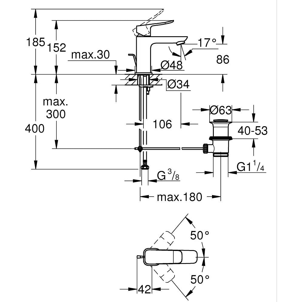 Baterie lavoar GROHE Dice 1018562430, marimea S, alama, negru