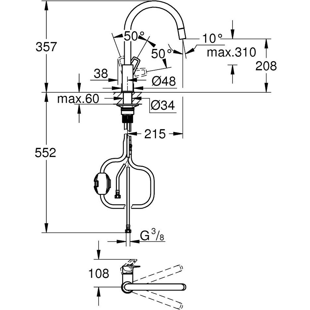 Baterie bucatarie GROHE Start Loop, extractibil, negru