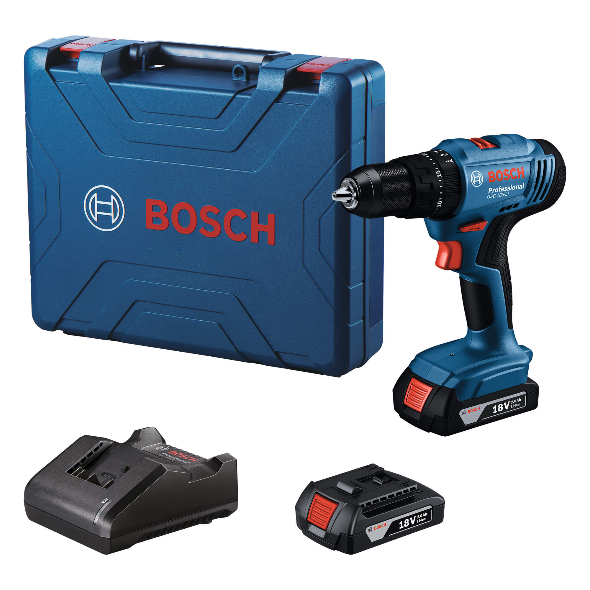Masina gaurit si insurubat cu percutie Bosch Professional GSB 183-LI, 18V, 2x2Ah, 1650rpm, 60Nm