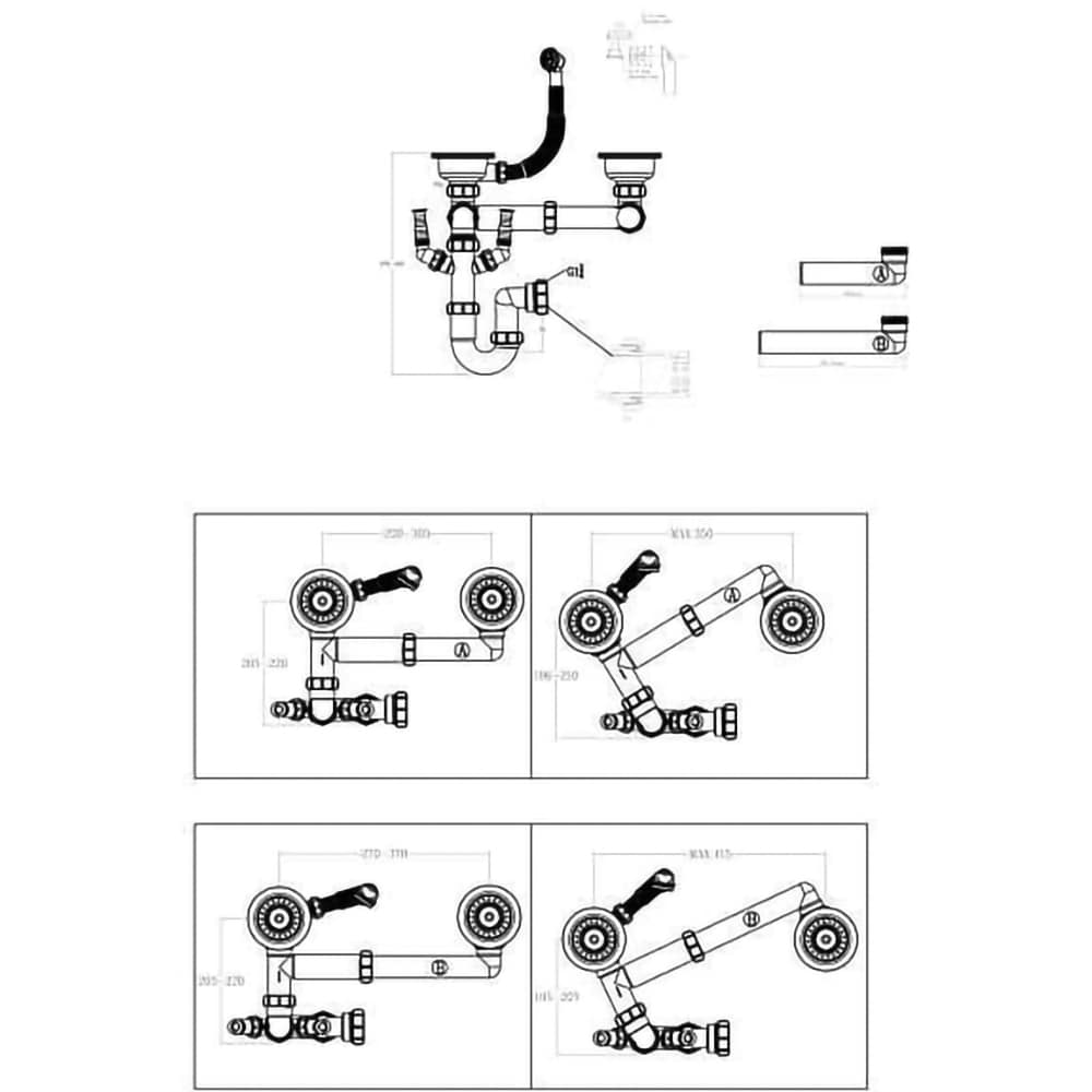 Kit sifon Cooke & Lewis, 20 x 37 cm, pentru chiuvete cu 2 cuve