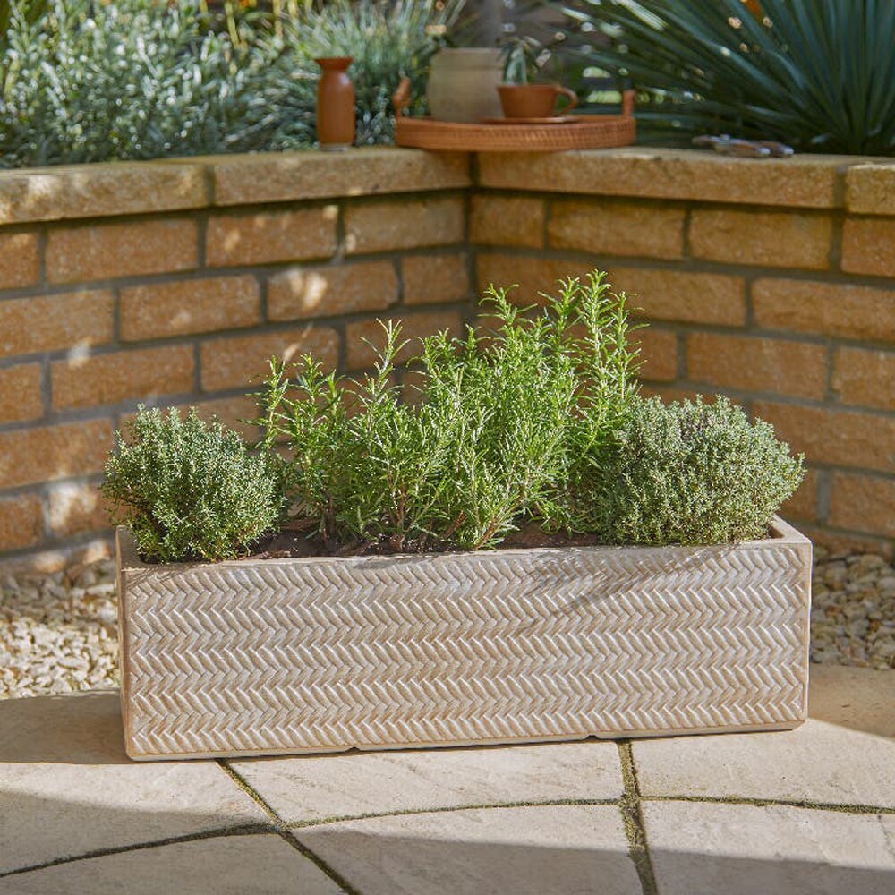 Jardiniera flori VERVE, lut, 60 x  17 cm, bej