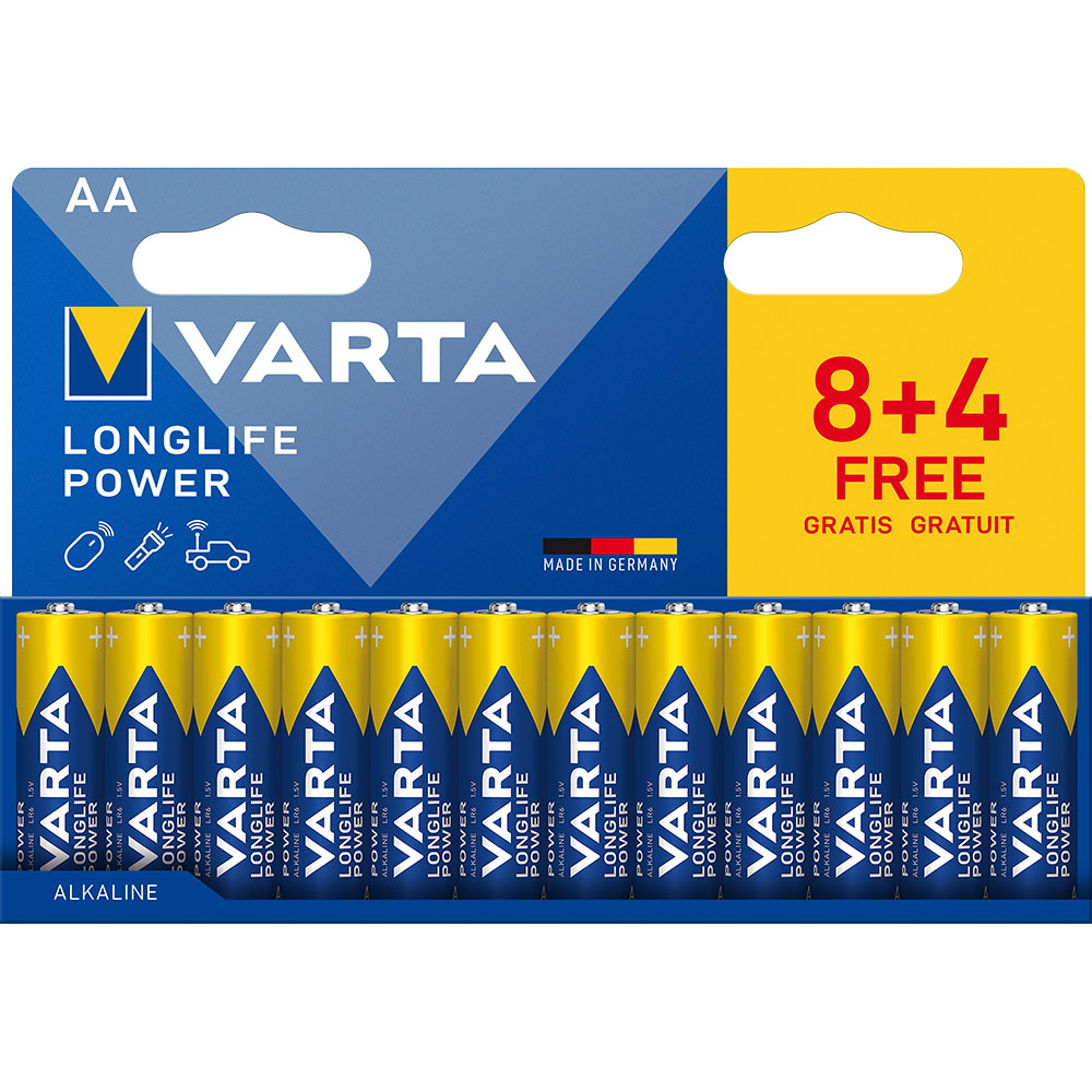 Baterii VARTA Long Life Power, AA, 1.5V, 12 bucati