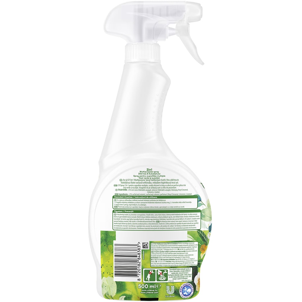 Solutie multisuprafete spray CIF Cleanboost, Ceai verde & Eucalipt, 500 ml