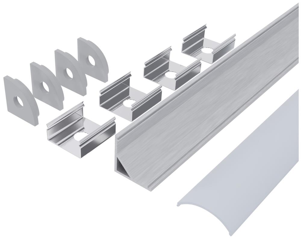 Profil banda LED colt V cu capac opal, aluminiu, 2m