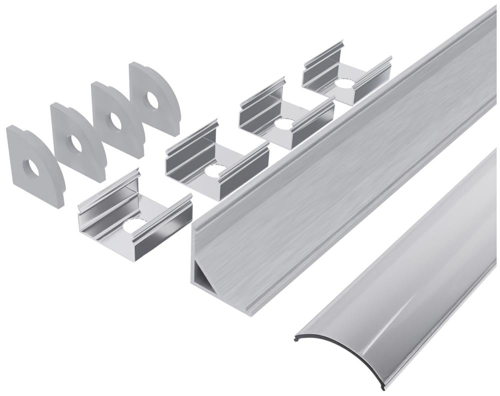 Profil banda LED colt V cu capac transparent, aluminiu, 2m