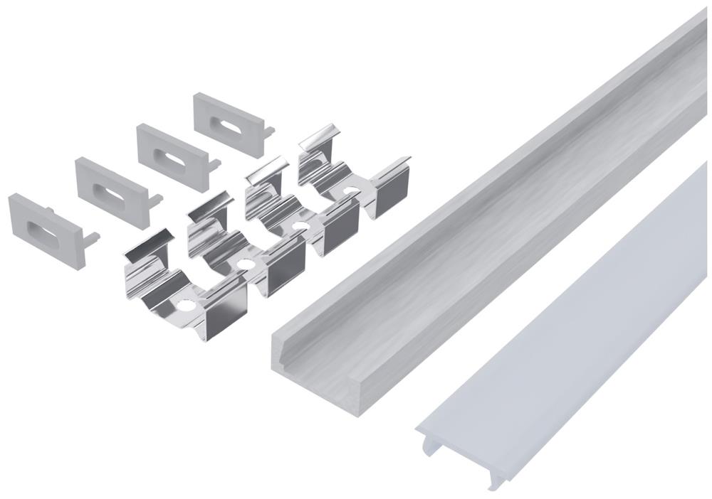 Profil banda LED colt U cu capac opal, aluminiu, 2m