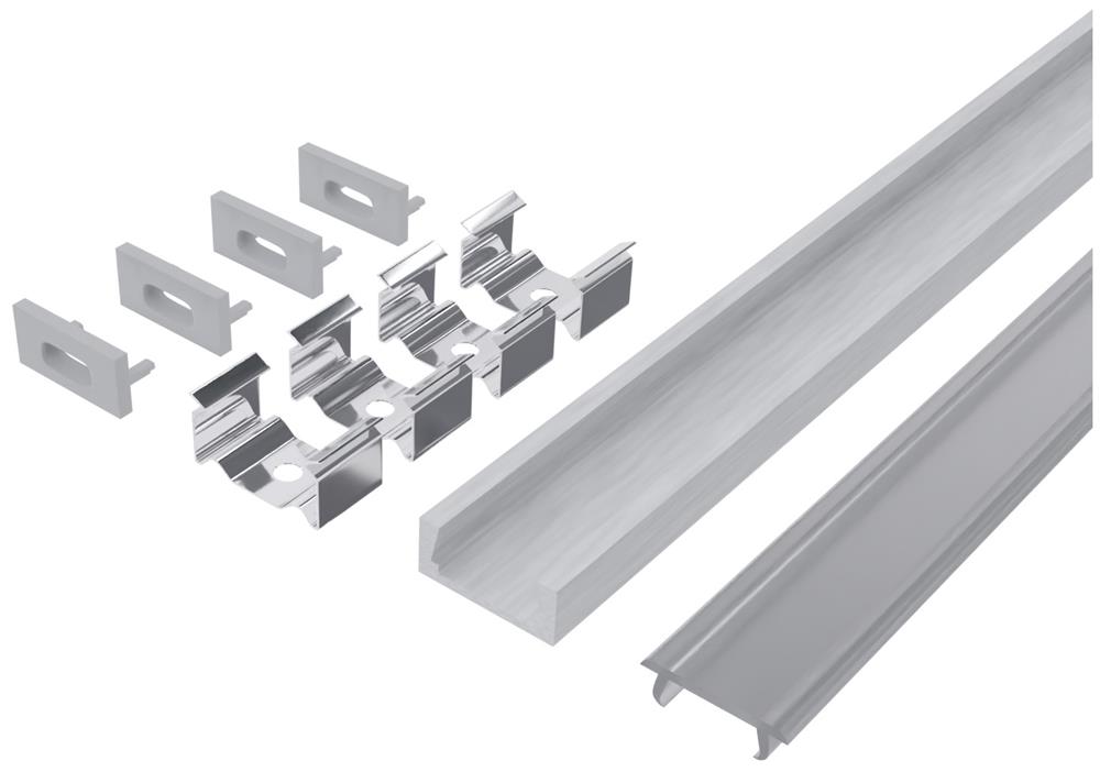 Profil banda LED colt U cu capac transparent, aluminiu, 2m