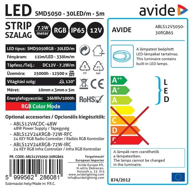 Banda LED Avide, RGB, 36W, 330lm, 5m