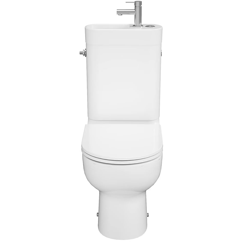 Set vas WC GOODHOME Cavally, cu lavoar integrat si baterie, rezervor 3-45L, capac SoftClose, alb