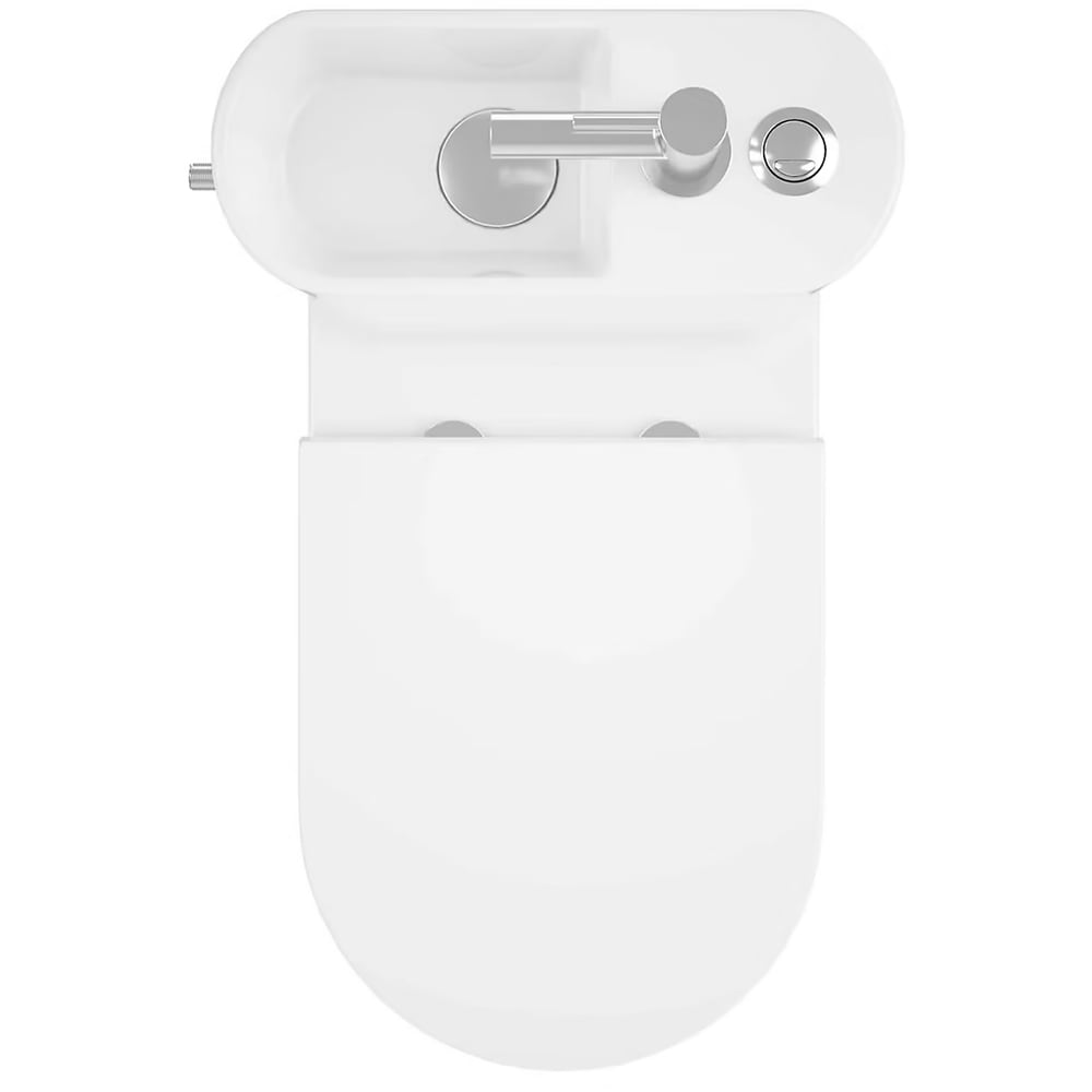 Set vas WC GOODHOME Cavally, cu lavoar integrat si baterie, rezervor 3-45L, capac SoftClose, alb