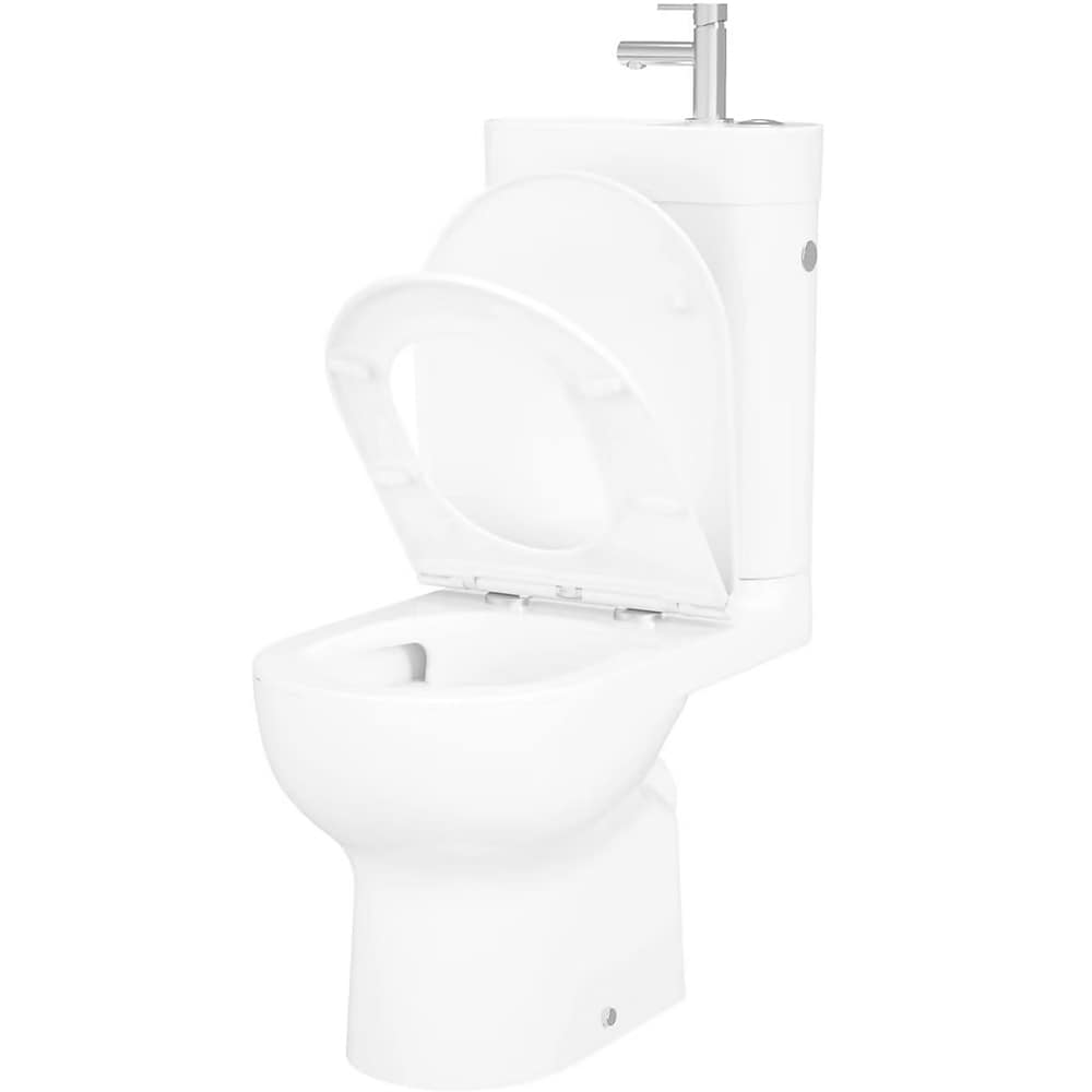 Set vas WC GOODHOME Cavally, cu lavoar integrat si baterie, rezervor 3-45L, capac SoftClose, alb