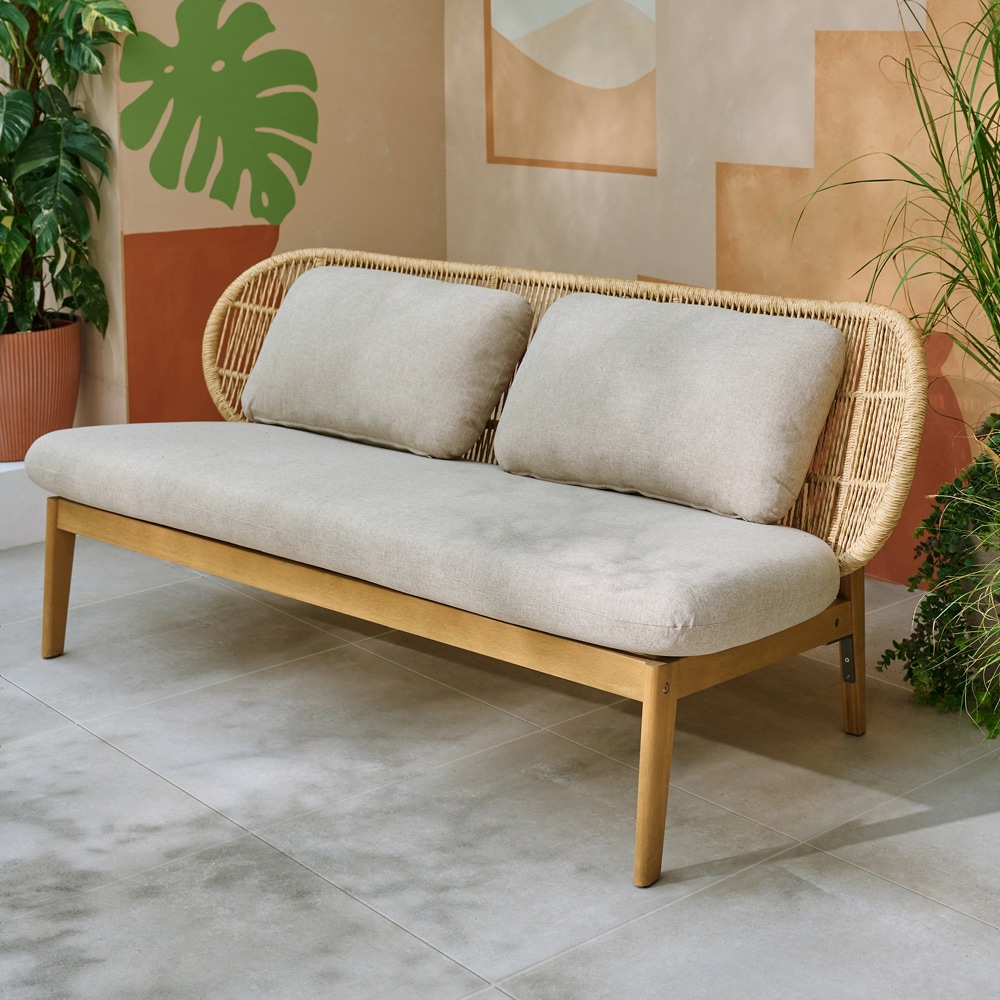 Canapea terasa GOODHOME Hania, 2 locuri, 178.5 x 82.5 x 75.3 cm, maro deschis