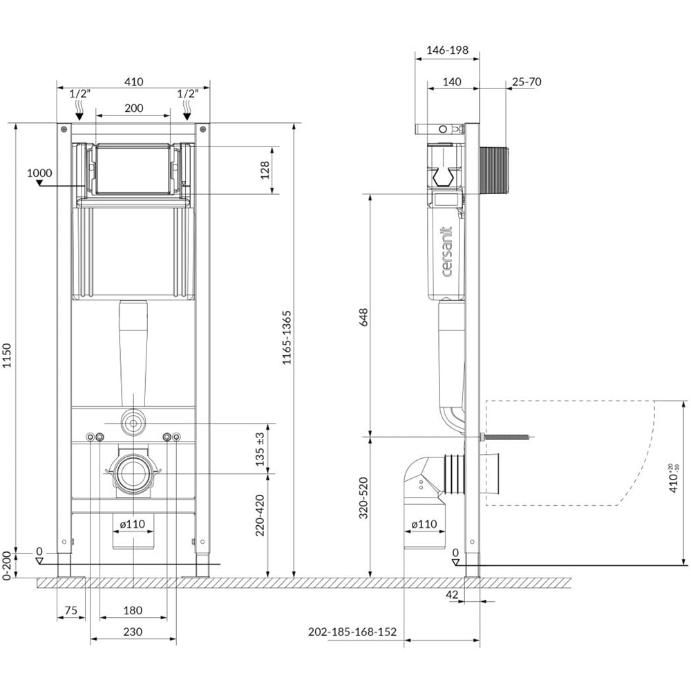Set vas WC suspendat CERSANIT Colour S701-768, rezervor incastrat 3-5l, clapeta actionare, capac SoftClose, alb