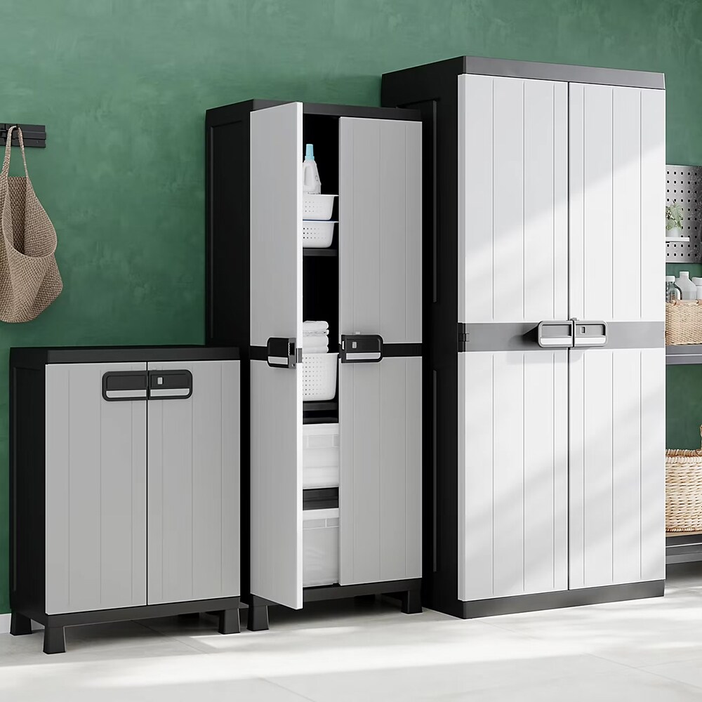 Dulap GOODHOME Links, plastic, 65 x 37 x 93 cm, gri-negru