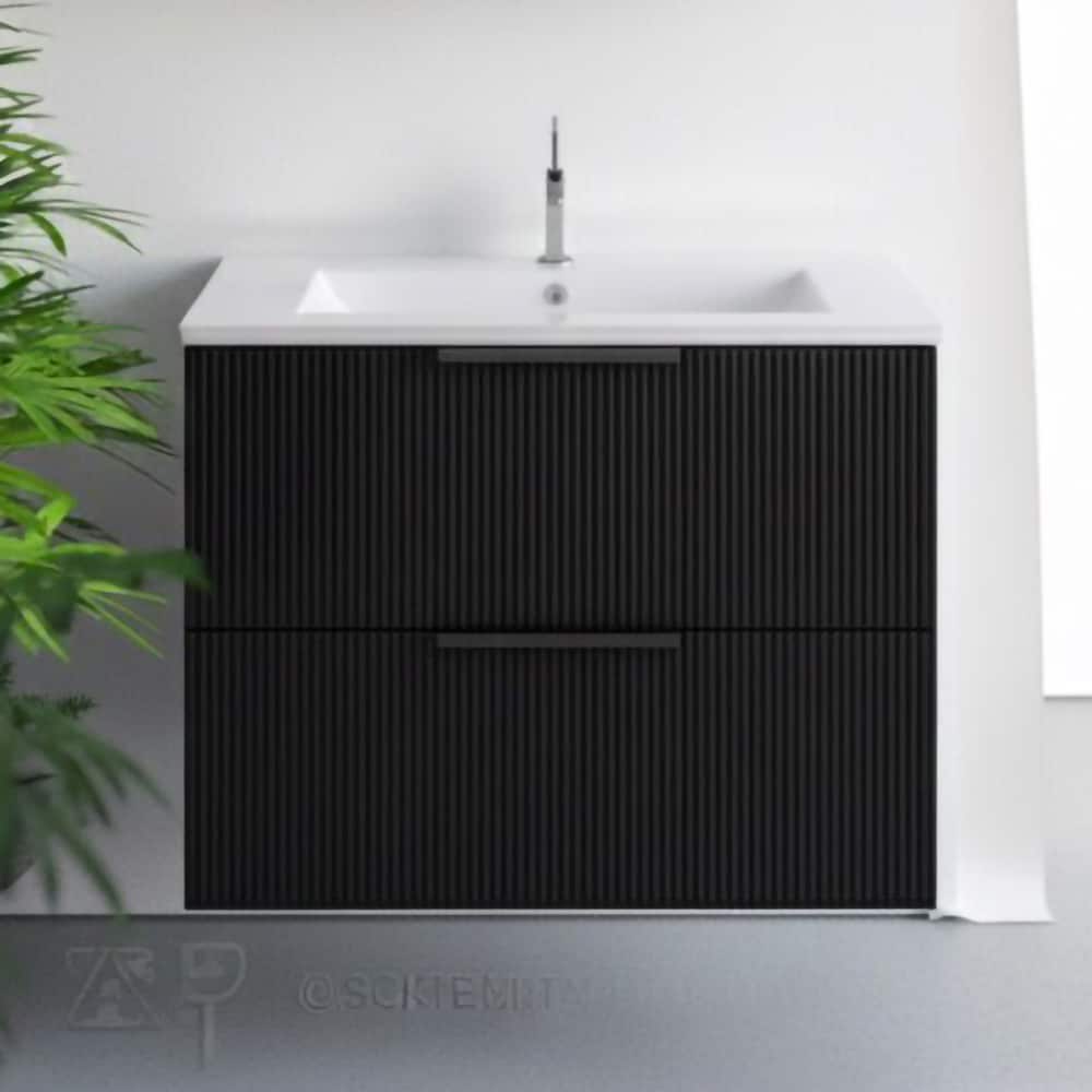 Set masca si lavoar SANITOP Estriado, suspendat, 79 x 48 x 55 cm, negru