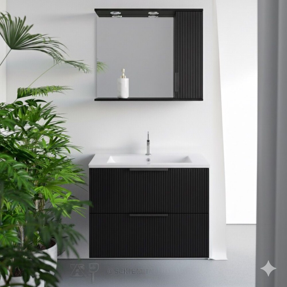 Set masca si lavoar SANITOP Estriado, suspendat, 79 x 48 x 55 cm, negru