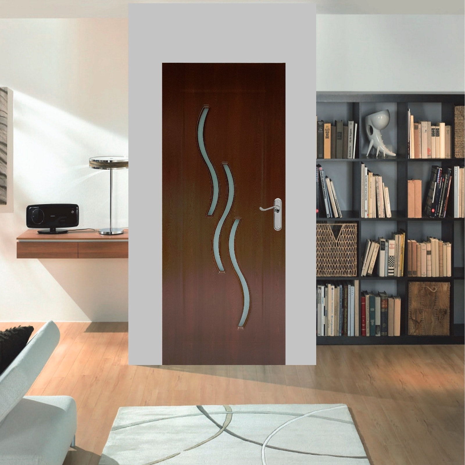 Usa interior Pamate M107, cu geam, reversibila, MDF, 80 x 204 cm, stejar auriu