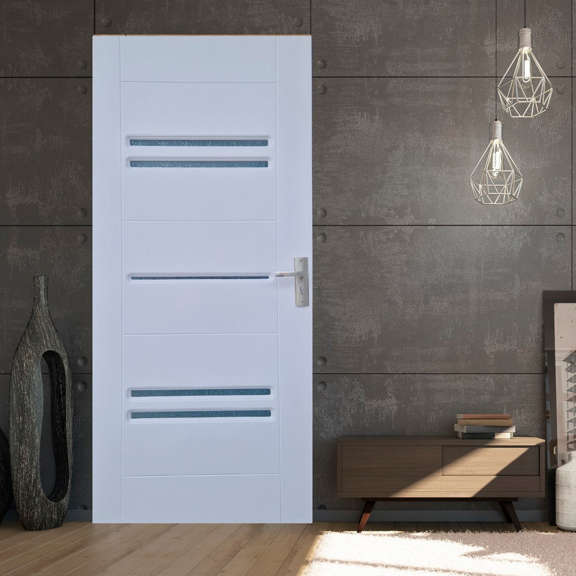 Usa interior Pamate M108, cu geam, reversibila, MDF, 60 x 204 cm, alb