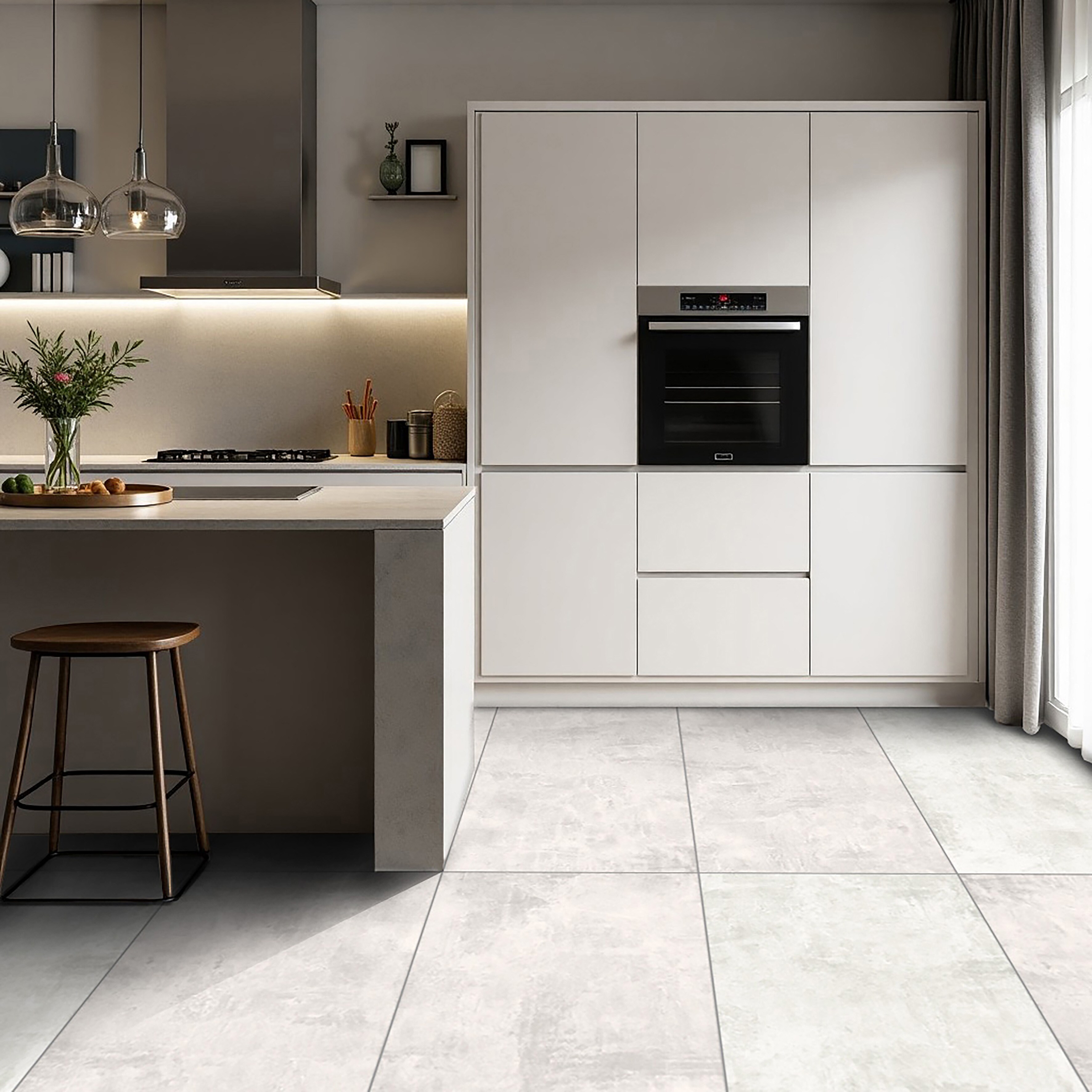 Gresie interior/exterior Betonico, alb, portelanata, 120 x 60 cm, 1.44 mp/cutie, PEI 4