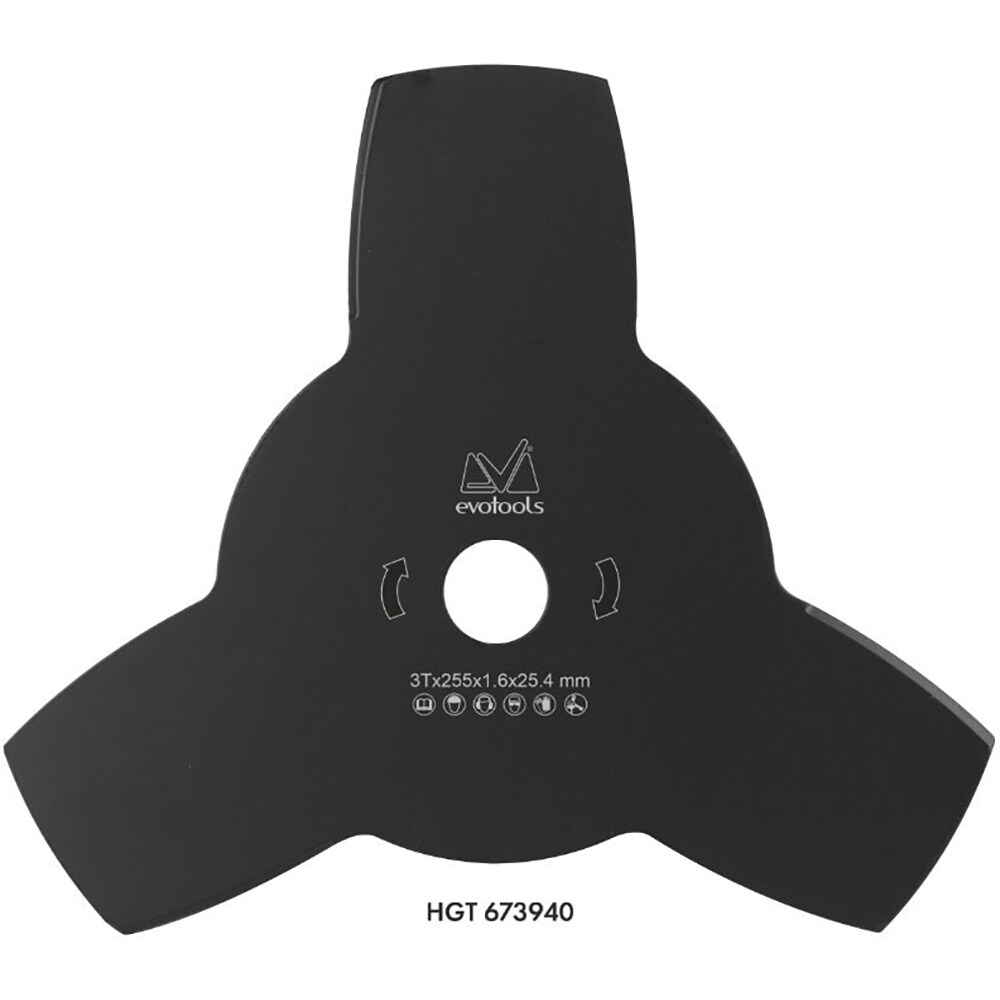 Disc pentru motocoasa EvoTools, 255 mm, 3 lame, otel, negru